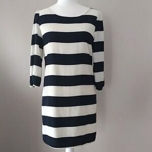 Francesca's Striped Dress Navy Blue & Cream Zip Back, Size Small‎
